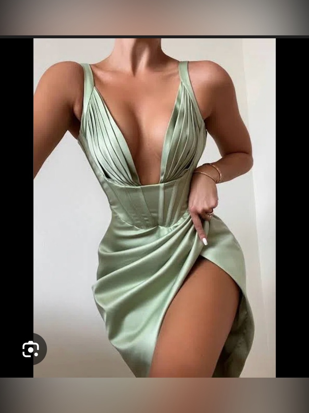 NEW House Of CB Faye Pistachio Green Satin Corset Midi Dress S Plunge Bodice